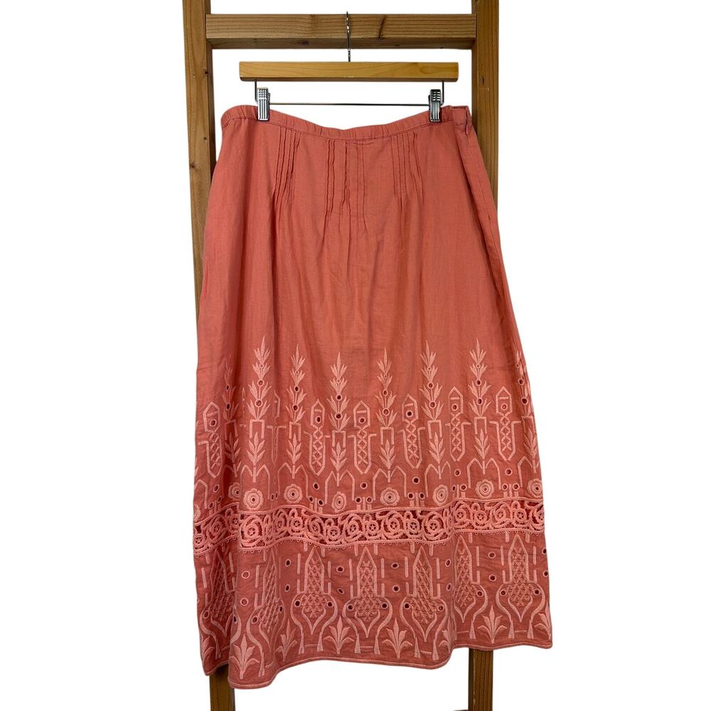 NWT J.Jill Pink Embroidered Linen Midi Skirt Size LARGE TALL
